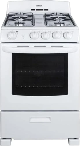 Summit 24" Gas Range, 2.9 Cu. Ft. Oven, 4 Burners, White- RG244WS 3 Summit 24" Gas Range, 2.9 Cu. Ft. Oven, 4 Burners, White- RG244WS
