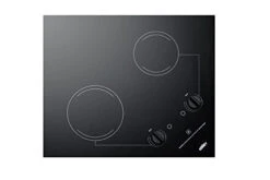 Summit CR2B121 115V 2-Burner 21" Radiant Cooktop For Portrait Or Landscape Installation In 20" X 16" Cutouts, Black