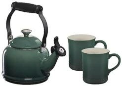 Le Creuset Demi Kettle W/ SS Knob & 2 Mug Set - Artichaut 1.25 Qt. Kettle & (2) 14 Oz. Mugs