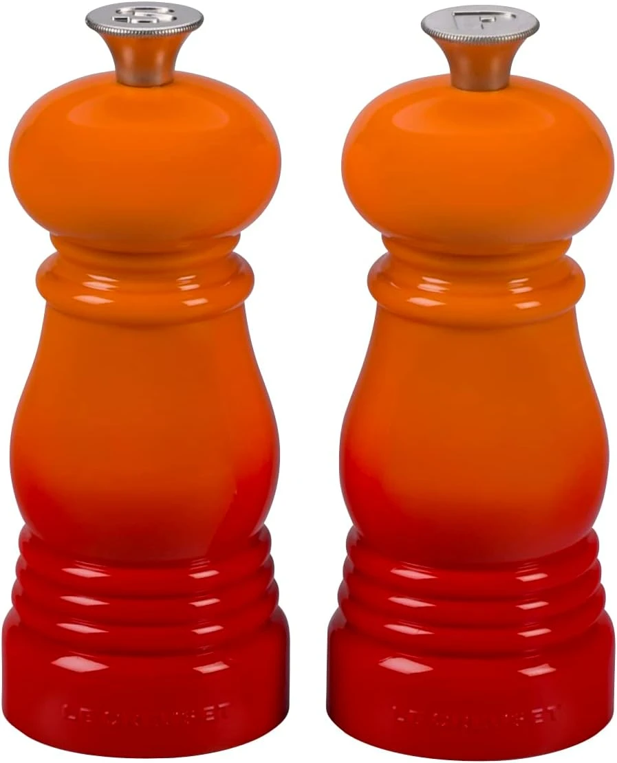 Le Creuset Petite Salt And Pepper Mill Set - Flame 5" X 2" Each 3 Le Creuset Petite Salt And Pepper Mill Set - Flame 5" X 2" Each