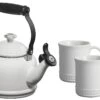Le Creuset Enamel On Steel Demi Kettle With Metal Finishes & Stoneware Mug Set, 1.25 Qt Kettle And Two 14 Oz Mugs, White - Durable, Stylish, And Heat-resistant 1 Le Creuset Enamel On Steel Demi Kettle With Metal Finishes & Stoneware Mug Set, 1.25 Qt Kettle And Two 14 Oz Mugs, White - Durable, Stylish, And Heat-resistant -Le Creuset Store 71zeMCtmemL