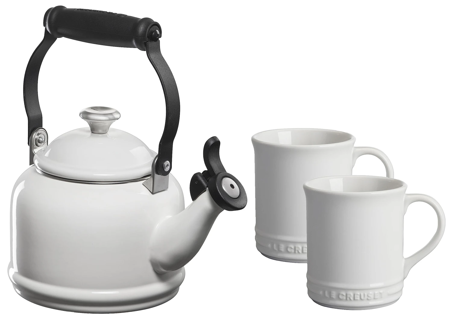 Le Creuset Enamel On Steel Demi Kettle With Metal Finishes & Stoneware Mug Set, 1.25 Qt Kettle And Two 14 Oz Mugs, White - Durable, Stylish, And Heat-resistant 3 Le Creuset Enamel On Steel Demi Kettle With Metal Finishes & Stoneware Mug Set, 1.25 Qt Kettle And Two 14 Oz Mugs, White - Durable, Stylish, And Heat-resistant